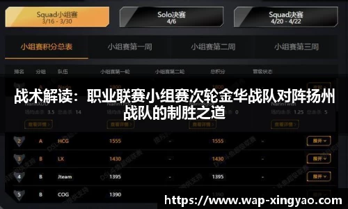 战术解读：职业联赛小组赛次轮金华战队对阵扬州战队的制胜之道
